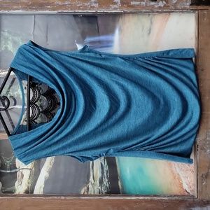 Alyx Extra Large Teal Sleeveless Blouse W/Lace Panel Back